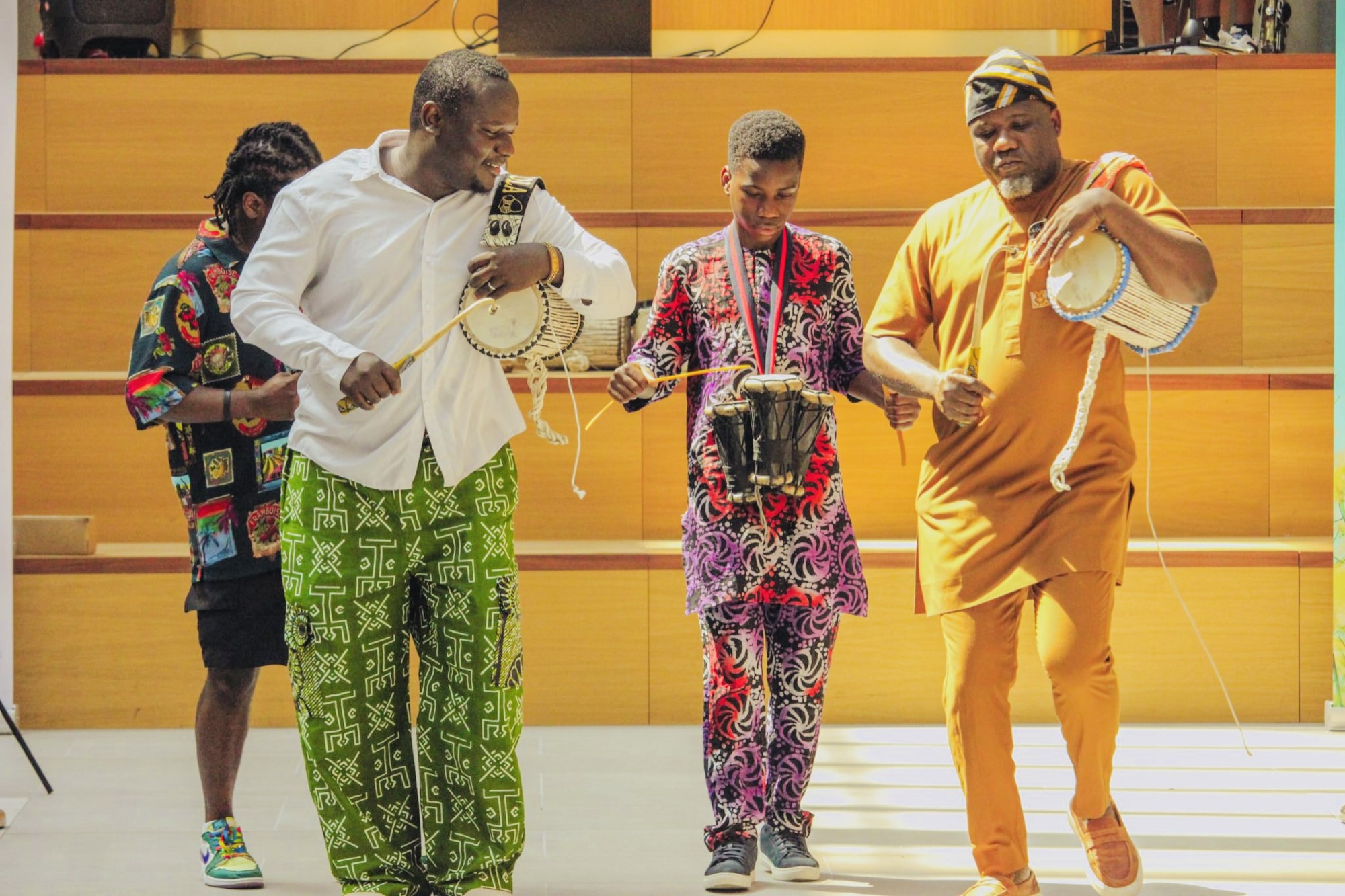 Percussion on stage with collaborators.